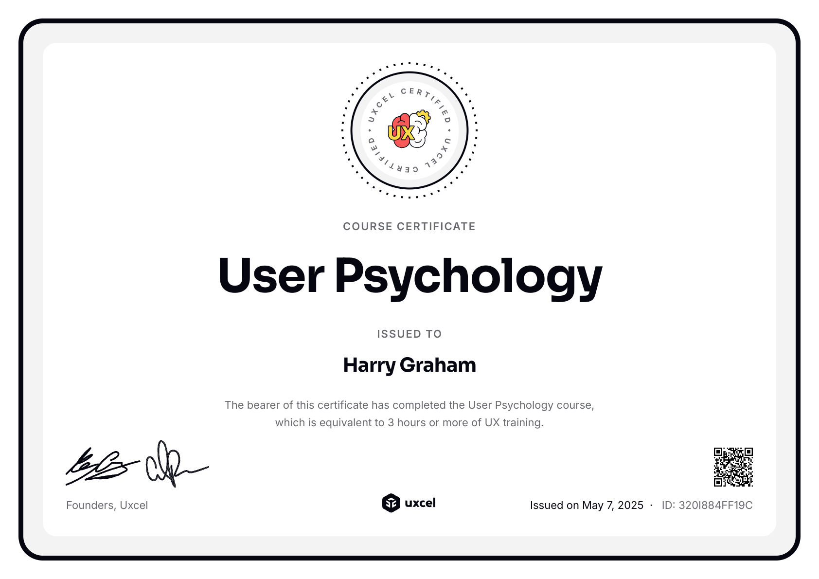 Harry Graham's certificate